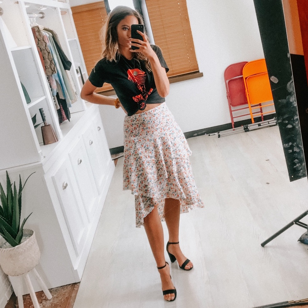 high low ruffle floral skirt